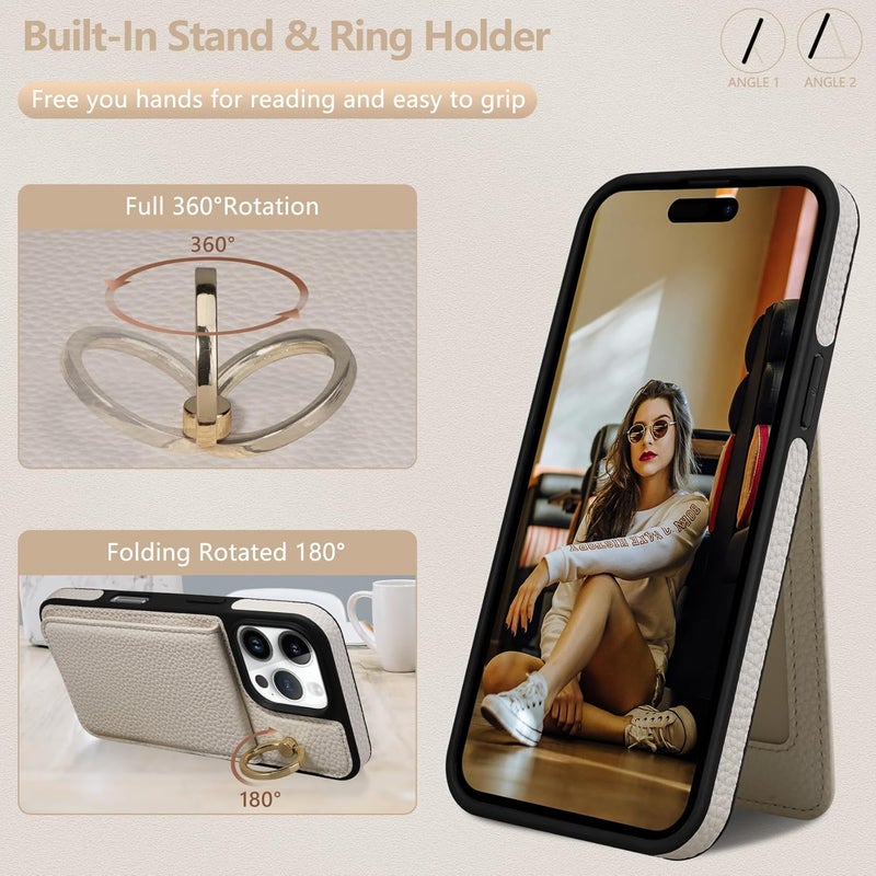 Keallce Case for iPhone 16 Pro 6.3'', Detachable Crossbody Case Wallet with RFID Blocking Card Holder, 360ｰRing Stand, Folio Leather iPhone Cover Lanyard Strap Lady for iPhone 16 Pro 2024 5G, White - Image 5